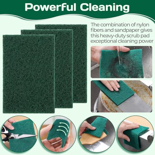 OLLBIT Heavy Duty Scouring Pads - 10 Pack Green Scrubbers for Kitchen & Bath