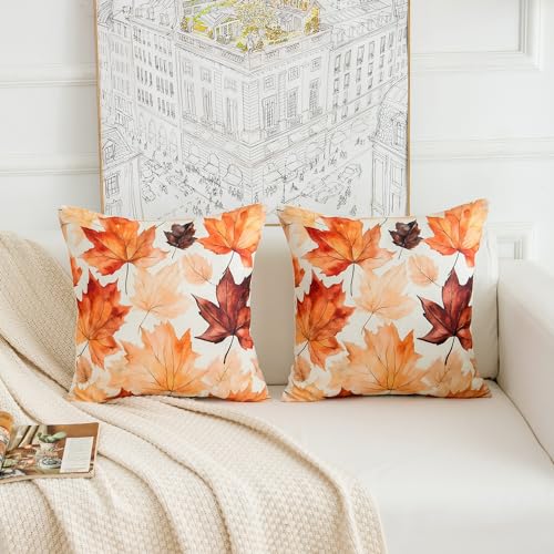 HOMFREEST 18x18 Fall Maple Leaf Throw Pillow Covers - Set of 2