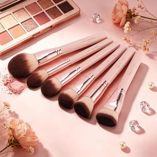 AILNSX Large Powder Makeup Brush - Fluffy Synthetic Face Brush for Setting Powder, Blush and Bronzer with Pink Handle