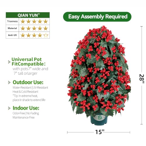 28-Inch Artificial Christmas Berry Plant in Pot - Red Holly Decor, Rustic Winter Holiday Indoor Outdoor