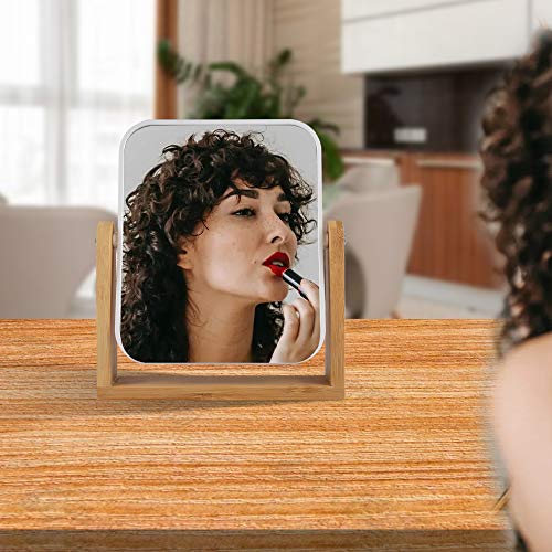 YYPDC Double-Sided Makeup Mirror with Bamboo Stand 1X/3X Magnification, 360° Swivel Vanity Mirror for Bedroom & Desk