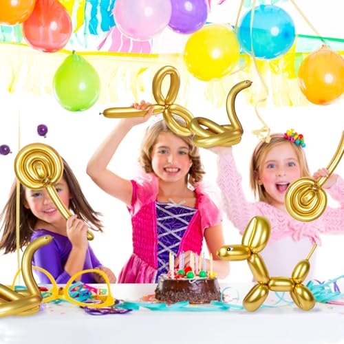 Gold Metallic Long Balloons for Balloon Animals and Decorations - 100Pcs