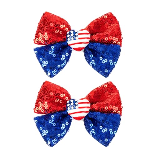 Hmxpls 4th of July Patriotic Hair Bow Clips - Sequin Red White and Blue