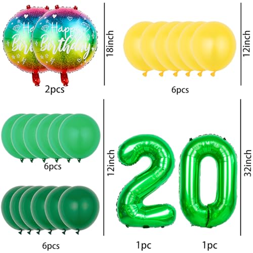 20th Birthday Balloons Set - 22 Pcs Green & Gold Decorations