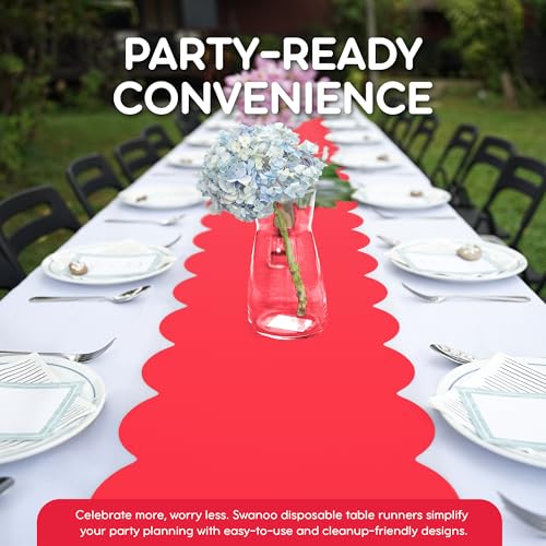 Red Scallop Disposable Table Runner 5 Pack - 14x108in Party Decor