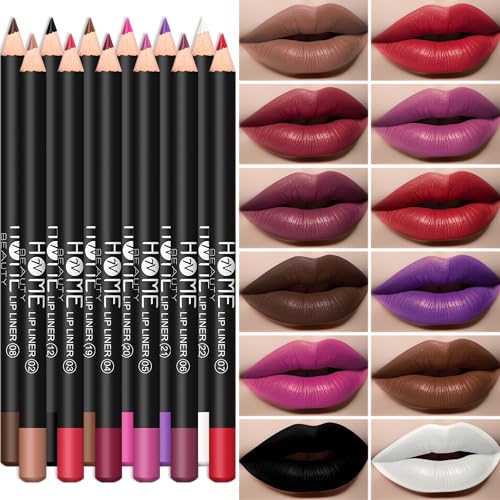12-Color Waterproof Matte Lip Liner & Eyeliner Pencil Set