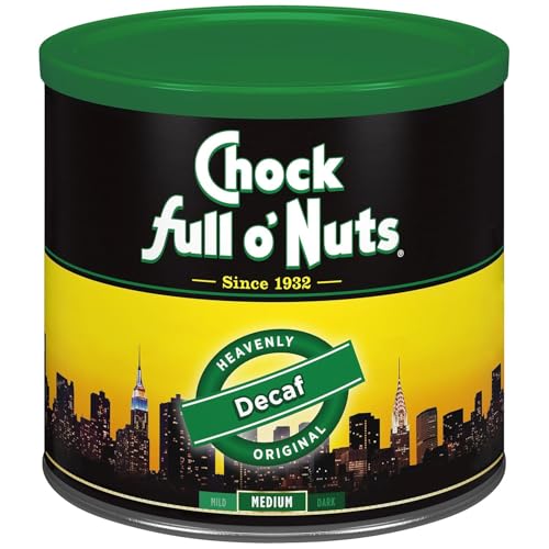Chock Full o' Nuts Heavenly Original Decaf Ground Coffee, 24 oz - Medium Roast, Rich Flavor in Recyclable Steel Can
