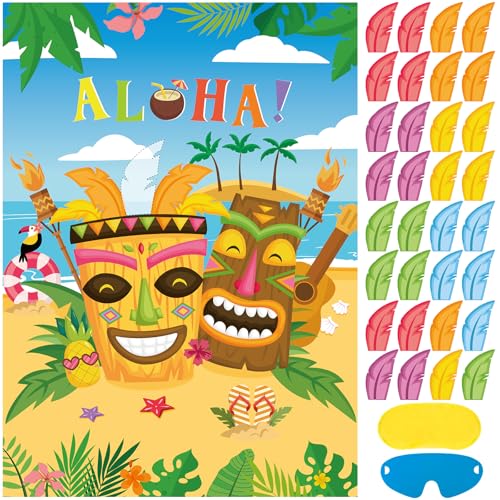 Hawaiian Tiki Party Game - Pin the Feather on the Tiki