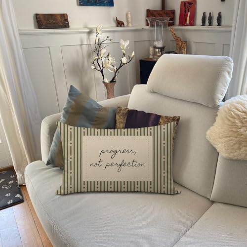 Progress Not Perfection 12x20 Lumbar Pillow Cover, Retro Green Soft Flannel