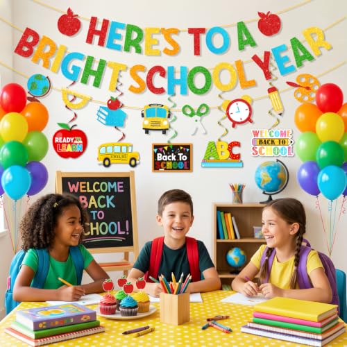 Back to School Decorations Set - Glitter Banners & Swirls