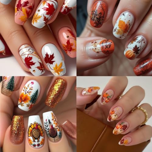 Fall Nail Stickers 6 Sheets Thanksgiving Turkey Pumpkin Autumn Decals