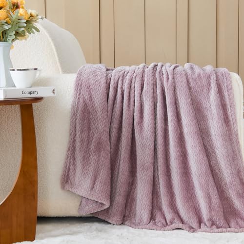 NEWCOSPLAY Flannel Fleece Throw Blanket, Light Purple Leaves Pattern, 50"x60"