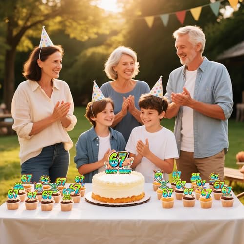 24pc 67 Meme Birthday Cake & Cupcake Topper Set - Green Multi-Colored