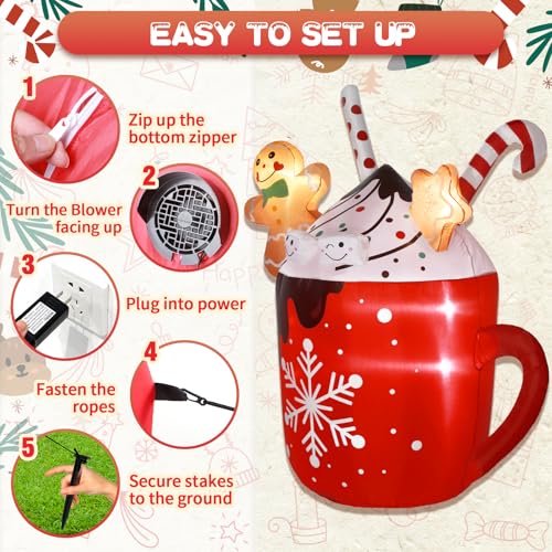 6ft Gingerbread Inflatable Christmas Decorations with Hot Cocoa Mug, Outdoor Yard Decor