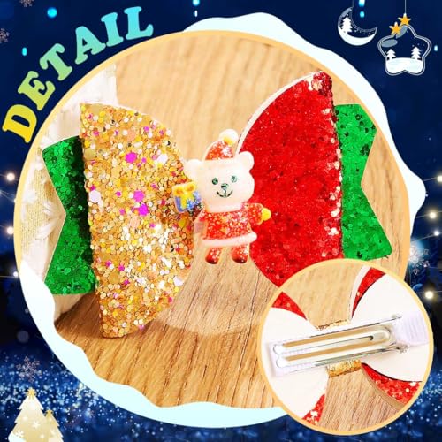 JONKY Christmas Hair Bow Clip Snowflake Xmas Tree Holiday Barrette