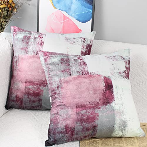 OYIMUA Mauve Pink Velvet Throw Pillow Covers 16x16 Set of 2 Modern Abstract Accent Sofa Pillows