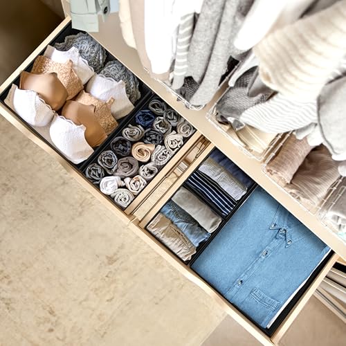 Simple Houseware Underwear Drawer Organizer Set of 6 - Black, Includes 2 Large, 2 Medium & 2 Small Boxes