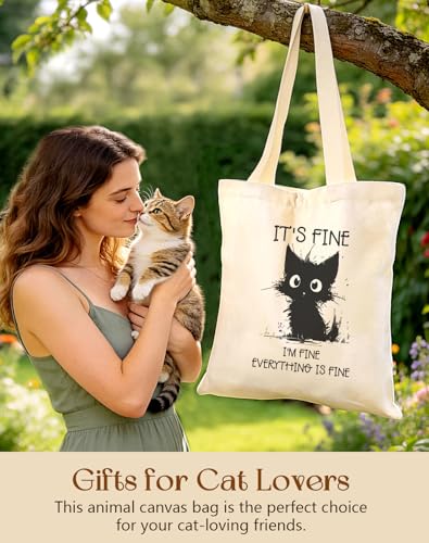 Miss Adola Black Cat Canvas Tote Bag for Women & Girls