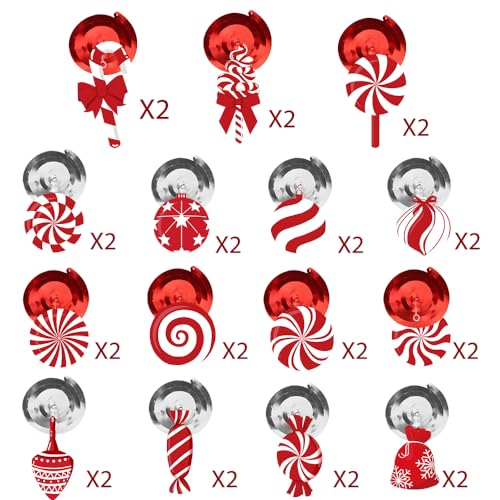 Christmas Candy Hanging Swirl Decorations Set - 60 Pcs Festive Xmas Decor