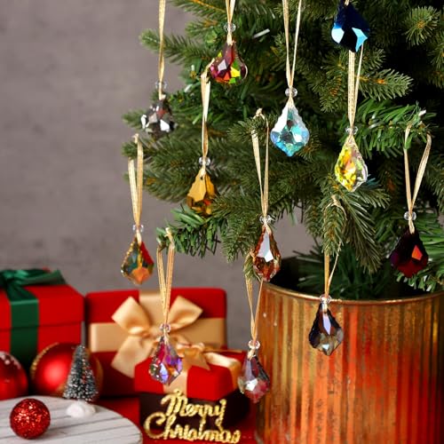Crystal Glass Christmas Ornaments - Diamond Variation - 24 Pack Multicolor Prism