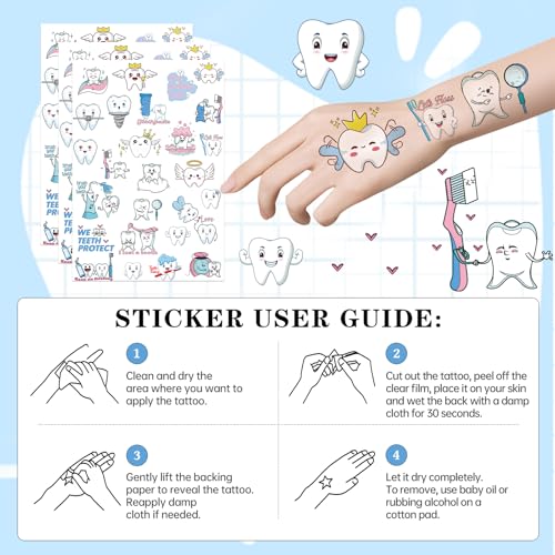 INCOK Cute Dental Tooth Temporary Tattoos - 8 Sheets 200+ Cartoon Stickers
