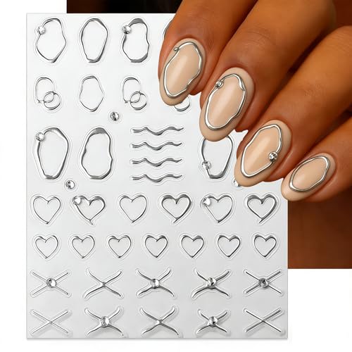 IDDFEVE Geometric Nail Art Stickers Rhinestone Gold Minimalist Decals 4 Sheets