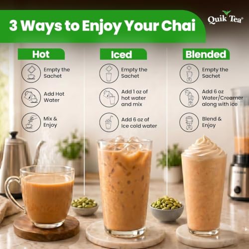 QuikTea Instant Cardamom Chai Tea Latte - 2 Count, Low Caffeine