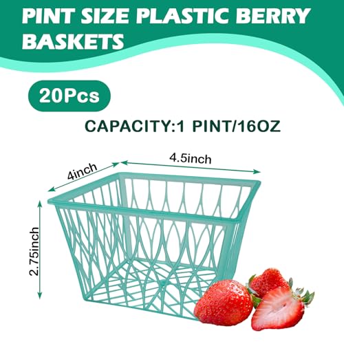 20 Pack Plastic Berry Baskets - 4-Inch Fruit & Vegetable Storage