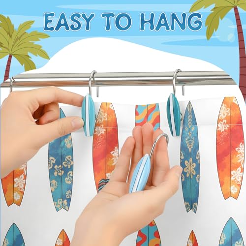 Surfboard Shower Curtain Hooks - 12 Pcs Ocean Theme Bathroom Decor