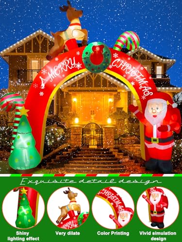 Christmas Inflatable Decoration with Built-in LEDs - 10FT Reindeer Santa Tree, Christmas Archway