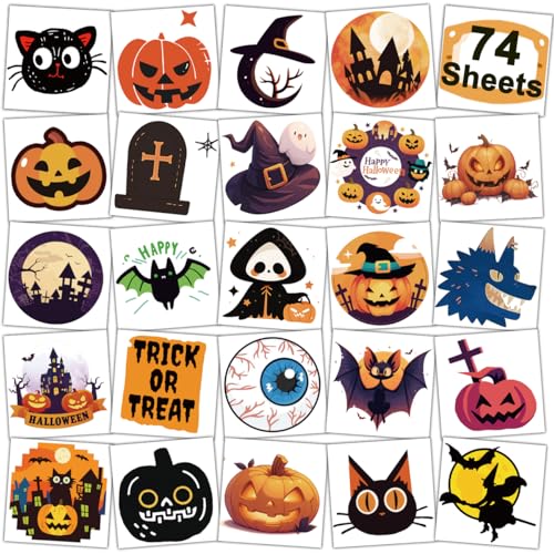 CHARLENT Halloween Temporary Tattoos for Kids, 74 Individual Sheets