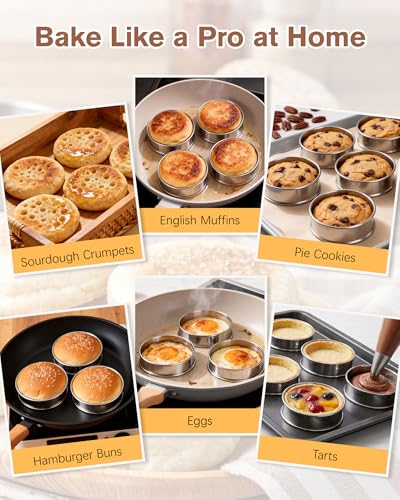 4-Inch Stainless Steel English Muffin and Crumpet Ring Set - 5-Pc