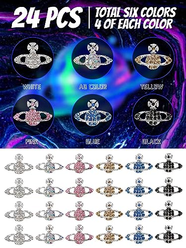 24Pcs Planet Nail Charms 3D Saturn Rhinestone Gems for Nail Art DIY