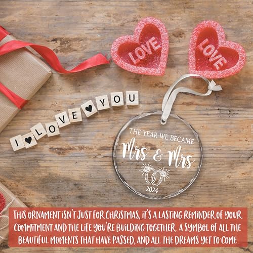 Mrs and Mrs 2024 Crystal Ornament – Elegant Wedding Gift