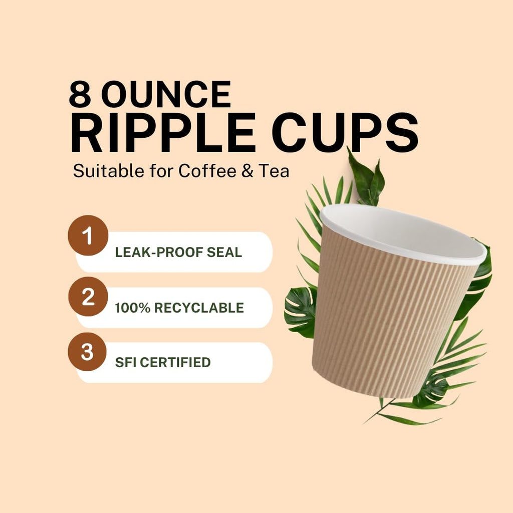Ripple Paper Cups for Coffee & Tea Made in USA | Bulk for Home, Office, Restaurants & Coffee Shops | Recyclable, Insulated, & Disposable To-Go Cups for Hot Beverages (8oz -500 Count)