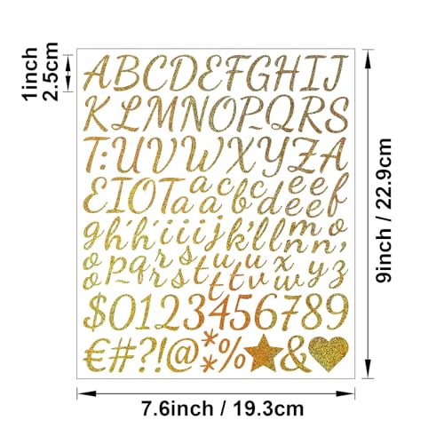 Gold Glitter Alphabet Stickers - 840 PCS Self-Adhesive Vinyl Letters