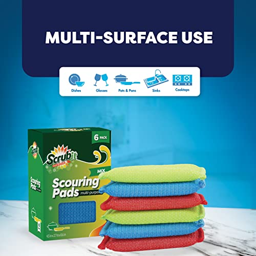 SCRUBIT Non-Scratch Multi-Purpose Scouring Pads - 6 Pack in Blue, Red, Green
