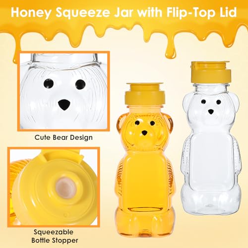Set of 2 Cute Honey Bear Squeeze Bottles with Flip Lids - 8 oz