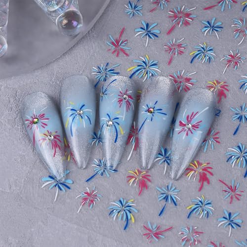 4th of July Nail Stickers 4 Sheets Patriotic Red White and Blue Decals