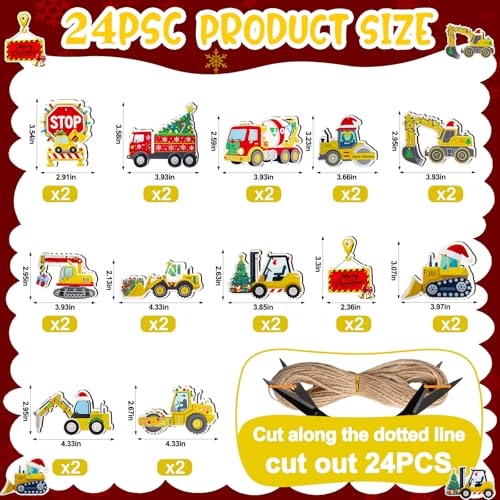 24 Double-Sided Wooden Christmas Truck Ornaments - Festive Decor