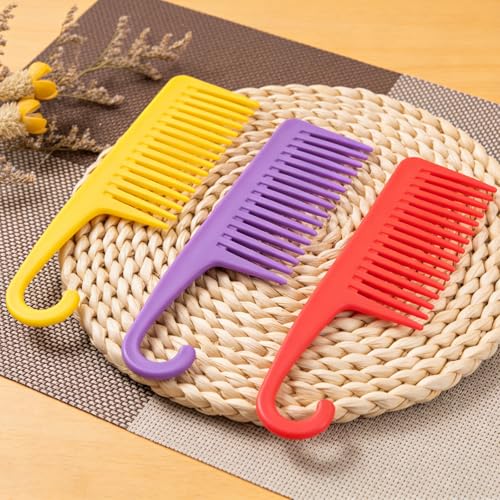 Wide Tooth Hair Combs with Hook 3-Piece Detangling Shower Comb Set