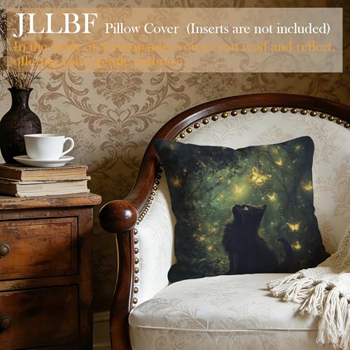 Forest Cat 18x18 Flannel Pillow Cover, Double-Sided Gothic Throw Pillow