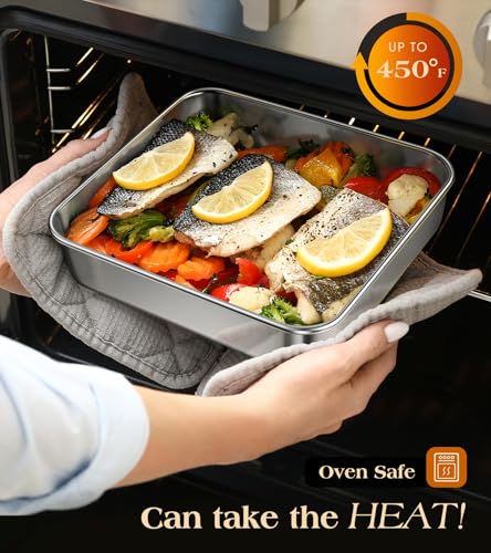 Yuiicaov 8x8-Inch Stainless Steel Square Baking Pan - Heavy Duty Cake Pan