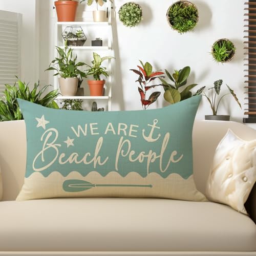 Coastal Nautical Blue Lumbar Throw Pillow Cover 12x20