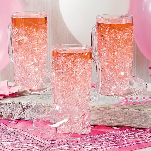 17oz Cowboy Boot Cups - Clear Plastic Party Mug Set, 12 Pack - Western Theme