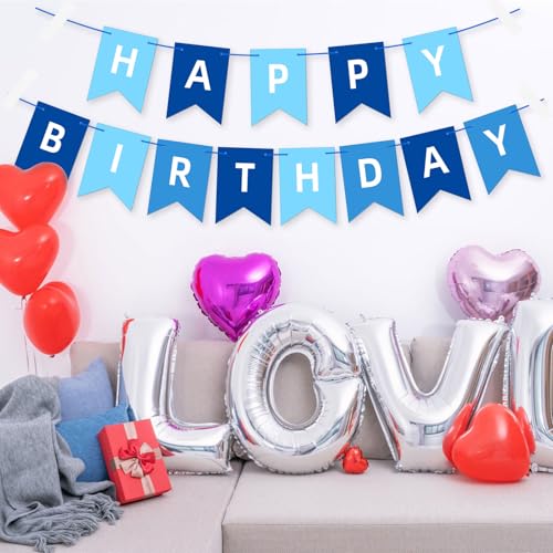 Happy Birthday Banner Garland - Blue Party Decorations
