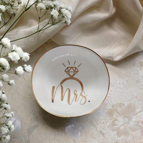 Mrs Ceramic Jewelry Trinket Dish Tray - Elegant Ring & Necklace Holder