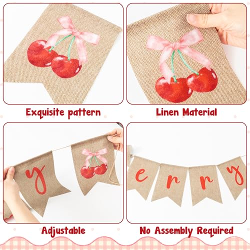 Cherry Party Banner Set - 3PCS Burlap Decorations for Celebrations