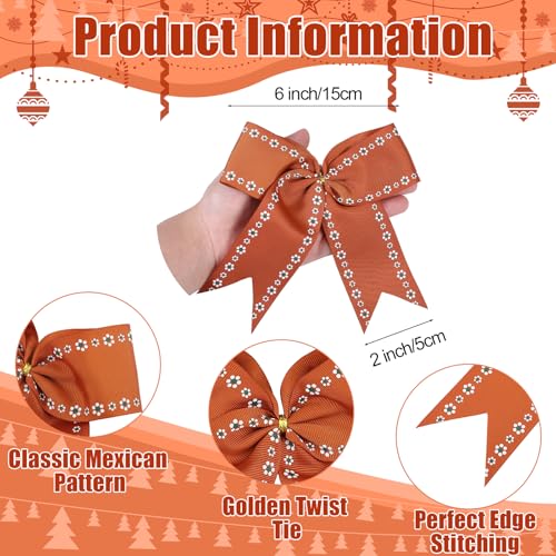 Mexican Christmas Ornaments Set - 12 Pre-Tied Barro Ribbon Bows for Holiday Decor