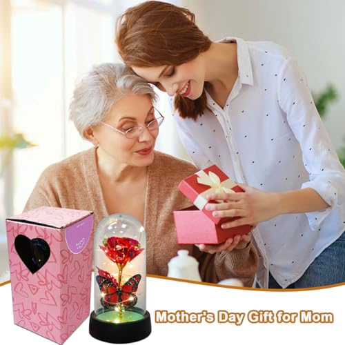 JZILU Colorful Eternal Rose in Glass Dome with Warm LED Fairy Lights